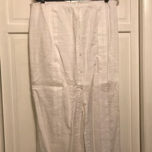 White, long, button down linen skirt